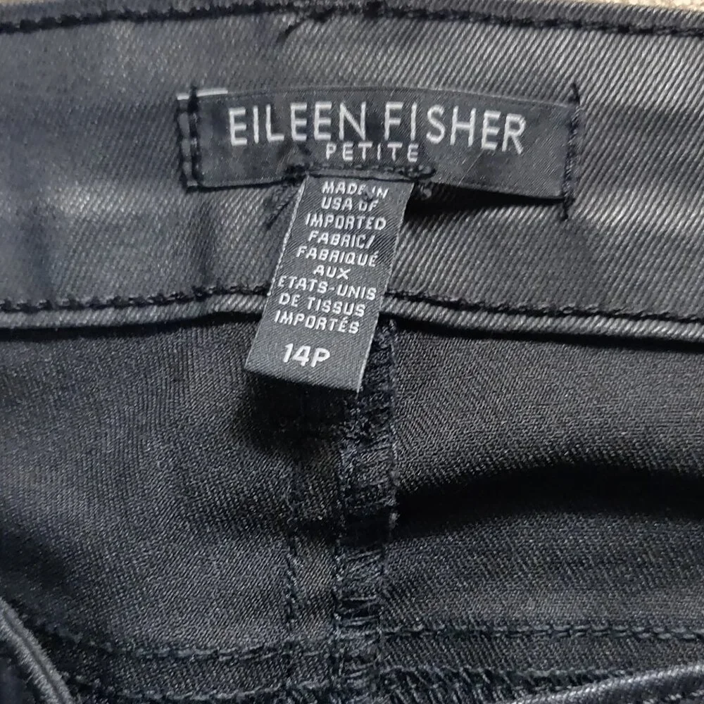 Eileen Fisher Black Waxed Stretch Skinny Jeans SIZE 14 PETITE